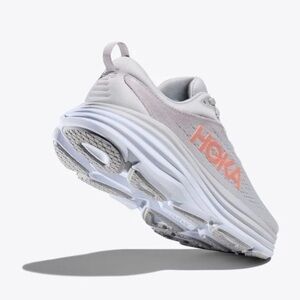 Hoka W Bondi 8 Women's Light Gray and Coral Athletic Shoes